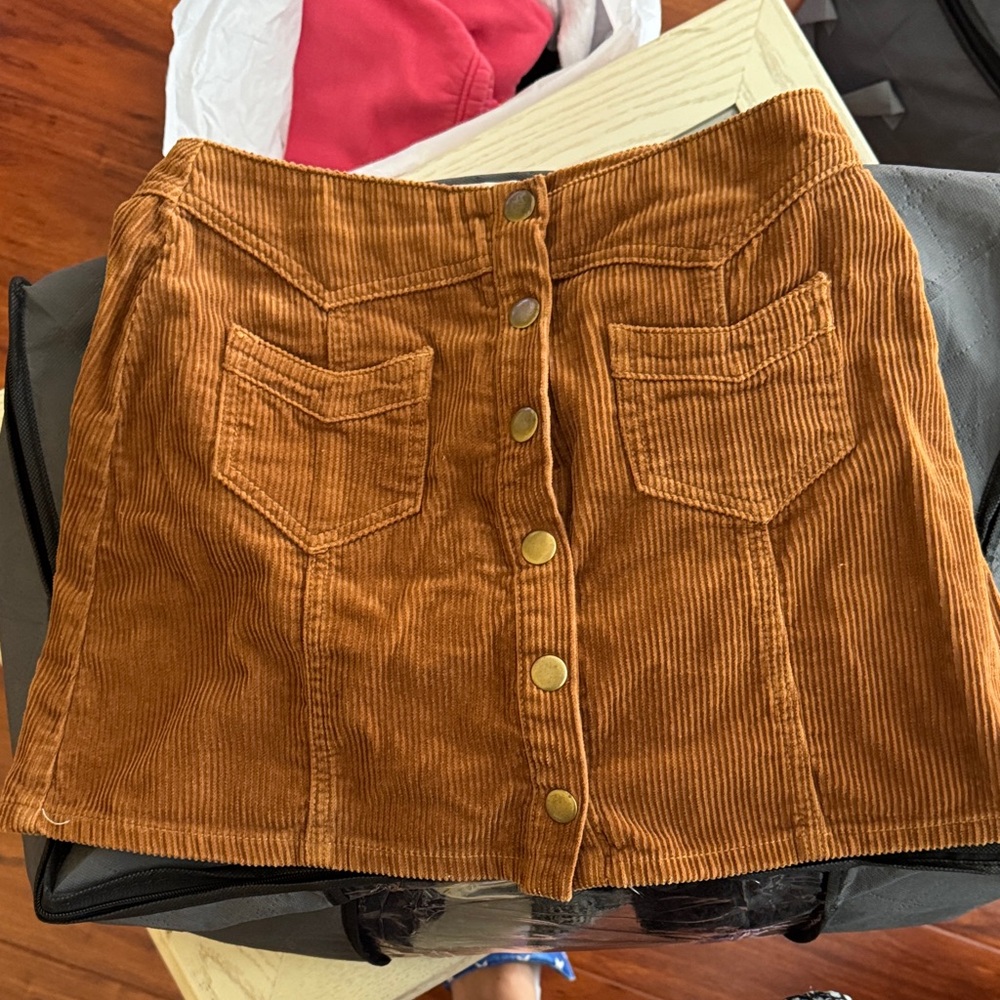 Kendall & Kylie A-Line Corduroy Skirt in Tan